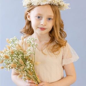 SOLD Girls Cream Dress with Sheer Sleeves